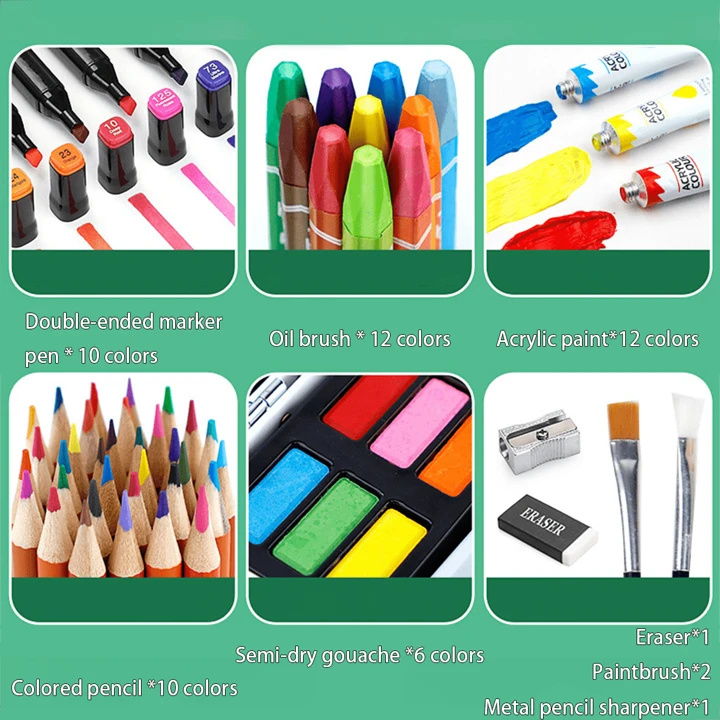 53 Pieces Painting Set, Colored Pencil Set, Beginner's Choice: Quick Drying, 12 Color Acrylic Painting Set With 11 Brushes, Canvas, Wood, Rock, Ceramic Color Palette - Very Suitable For Children And Beginners