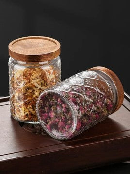 Glass jars with wood lid