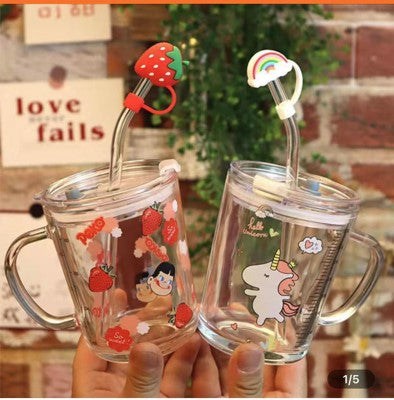 Simple mugs with print on them and with a straw