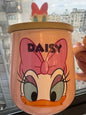 Daisy mug with wood lid and teaspoon