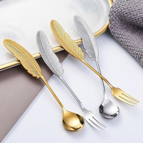 Leaf gold and silver fork and spoons set-Stainless steel