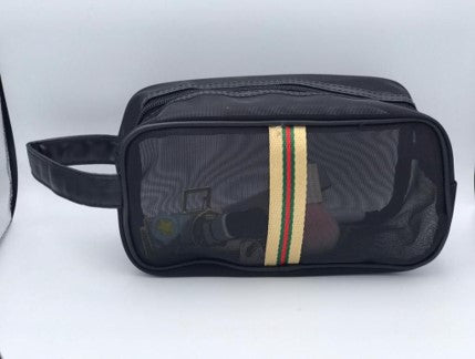 Black mesh cosmetic bag