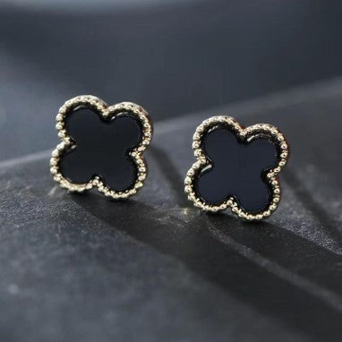 Van cleef flower earrings black and gold