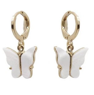 Butterfly white and gold earrings