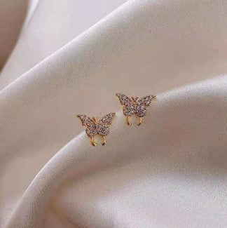 Butterfly gold and purple earrings